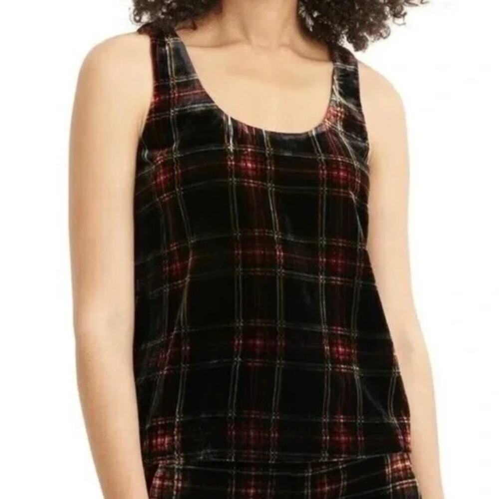 J. Crew NEW Velvet Tank Womens Size 4 Petite Stewart Tartan Black Red Top NWT